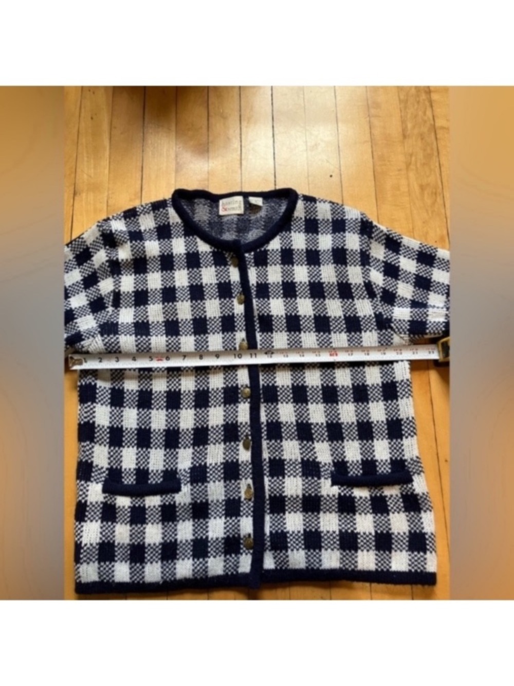 Gingham Vintage Cardigan Hasting & Smith Navy Blue/White Grannycore Medium Boxy - Picture 4 of 7
